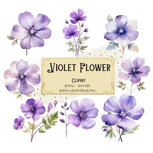 Violet Flower Clipart, Purple Violet Floral Clipart, Violet Flowers Valentines Wedding PNG, Violet Flower Bridal Shower Bride PNG Clipart