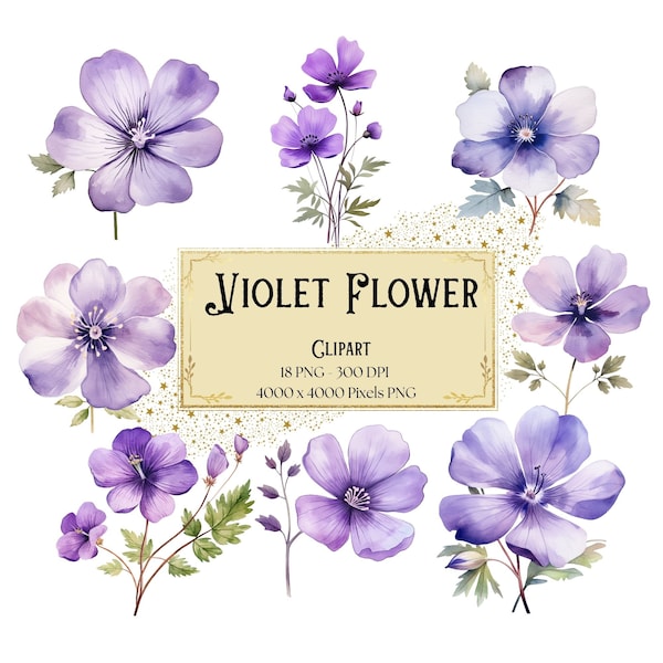 Violet Flower Clipart, Purple Violet Floral Clipart, Violet Flowers Valentines Wedding PNG, Violet Flower Bridal Shower Bride PNG Clipart