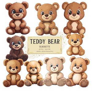 Teddybeer cartoon clipart, teddybeer silhouet clipart, teddybeer babyshower party graphics, kinderkamer decor kunst, voor T-shirt mokken tags