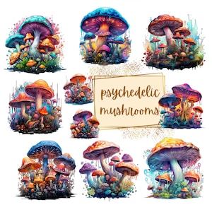 Mushroom Magic Psychedelic Clipart, Trippy Magical Mushroom Fungi Clipart, Baby Shower Birthday Nursery Party Png, For T shirts Mugs Tags
