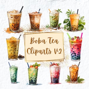 Boba Tea Clipart, Bubble Tea PNG, Boba Tea Aquarell Getränke Clipart, Geburtstag Baby Shower Menü Schild PNG, Für Geschenkanhänger Tasse T-Shirts Clipart