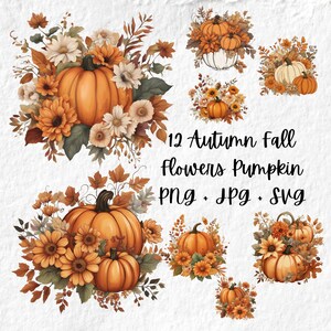 Imágenes Prediseñadas de calabaza de flores de otoño, Calabaza floral de otoño Flores de otoño Svg de calabaza, Calabaza floral de otoño JPG Png Clipart de calabaza de otoño