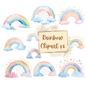 Imágenes Prediseñadas de arco iris, imágenes prediseñadas de arco iris pastel rosa y azul cielo, Baby Shower cumpleaños Rainbow Nursery PNG, para etiquetas de regalo, tazas, camisetas, imágenes prediseñadas PNG