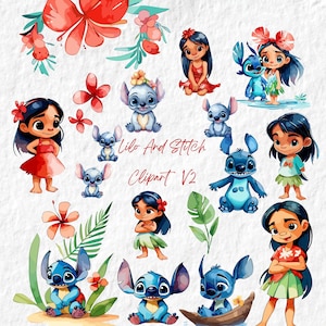 Lilo und Stitch Clipart, Niedliche Lilo Alien Cartoon Illustration PNG, Stitch PNG Clipart, Geburtstag Baby Shower Party Aquarell Kinderzimmer Png