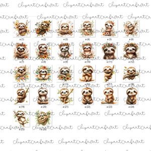 Sloth Clipart, Floral Sloth Clipart, Baby Sloth Wild One Animal Clipart ...