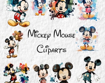 Mickey Mouse Clipart, Mickey Mouse Png, Mickey Mouse Watercolor Cliparts, Cute Mickey Cartoon Illustration, Mickey PNG, Baby Shower Graphics