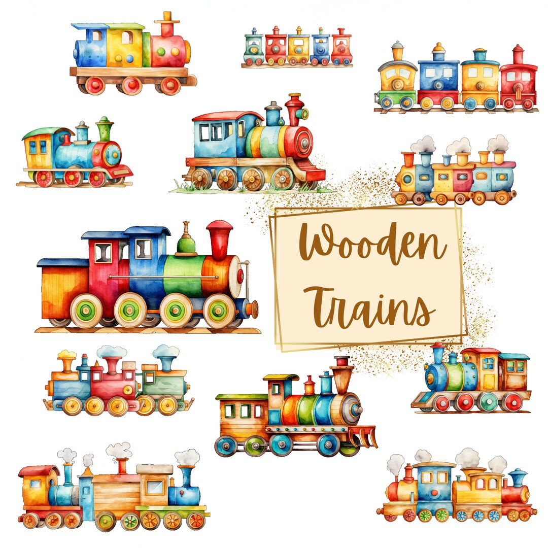 Wooden Toy Train Clipart, Wooden Toy Train Nursery Clipart, Train ...