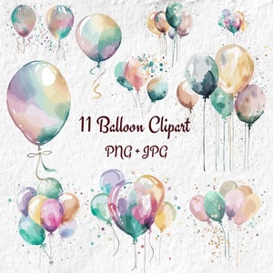 Balloons Clipart, Colorful Balloons Watercolor Png Clipart, Baby Shower Birthday PNG, For Cards Tags Mugs T shirt DIY Png Graphics Clipart