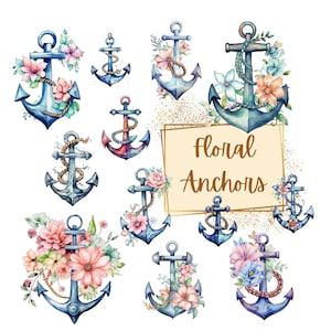 Clipart di ancora, Clipart di ancora floreale carina, Clipart di vita marina nautica di ancore floreali PNG, Compleanno Festa Baby Shower, Per magliette Tazze