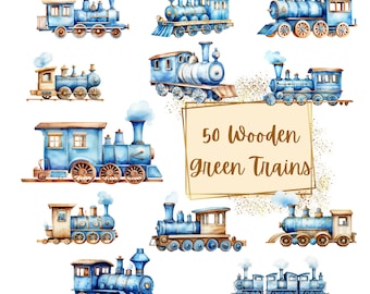 Wooden Blue Toy Train Clipart, Wooden Toy Blue Train Nursery Clipart, Train Watercolor Clipart, Birthday Baby Shower Nursery Png, Instant
