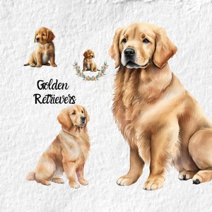 Golden Retriever Watercolor Clipart, Cute Scottish Dog Baby Shower Birthday Nursery Decor Wall Art, Little Pet Doggie Animal