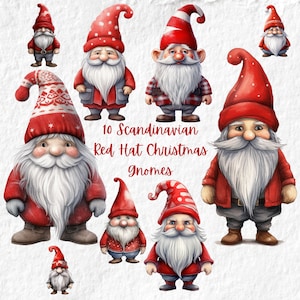 Clipart di gnomo con cappello rosso scandinavo di Natale, clipart di gnomo scandinavo carino, clipart di gnomo di Natale nordico, asilo nido per compleanno baby shower