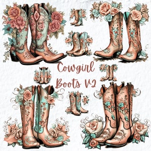 Cowgirl Boots Clipart, Pink Western Cowgirl Clipart, Floral Cowgirl Boots Png, Cowboy Boots Png, Birthday Baby Shower Nursery Art Clipart