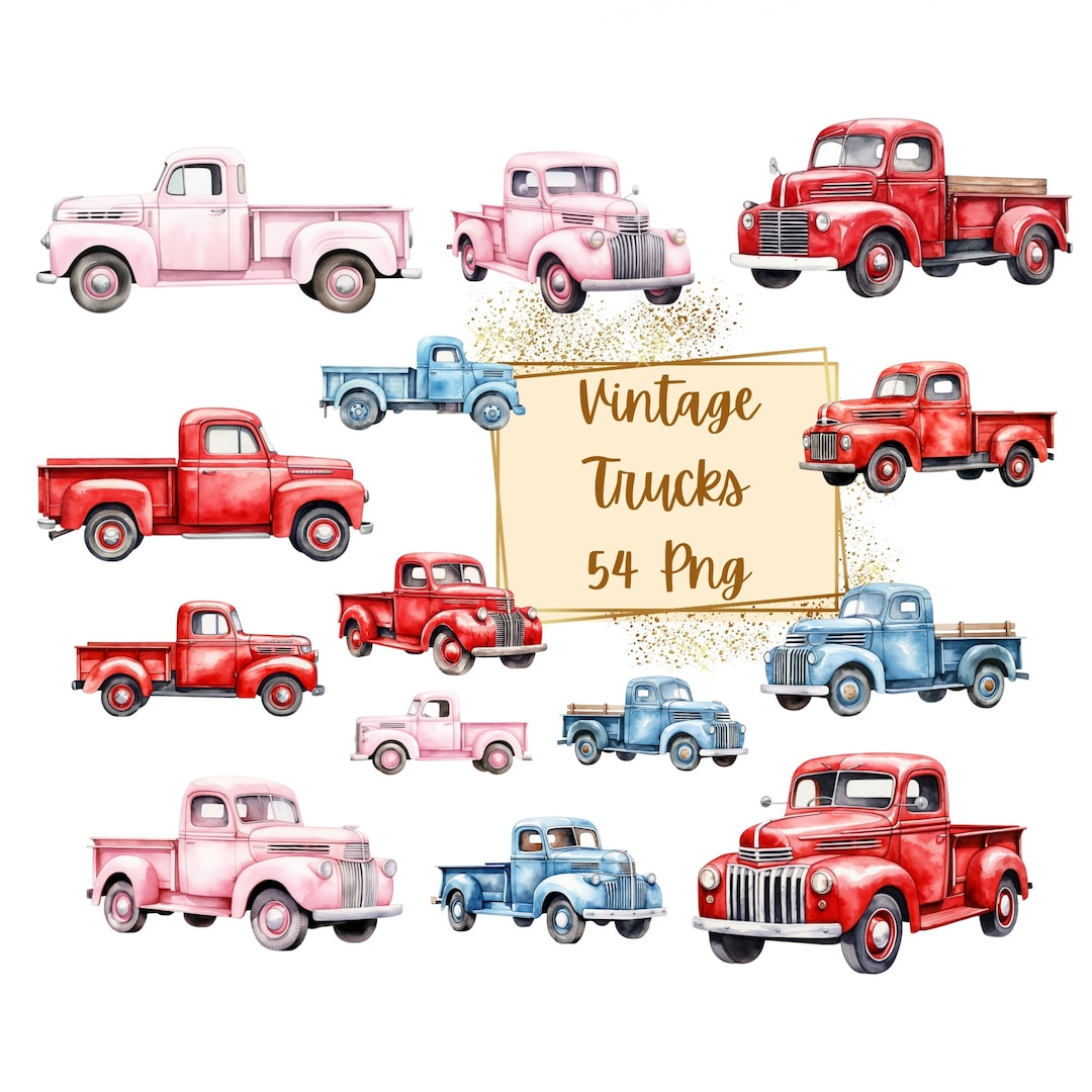 vintage-trucks-bundle-clipart-vintage-truck-clipart-farm-truck-watercolor-clipart-red-blue-pink-truck-png-baby-shower-birthday-png-etsy