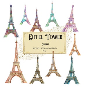Clipart Tour Eiffel, Tour Eiffel Paris Clipart aquarelle, Paris Clipart graphiques Png, Art déco chambre d'enfant, téléchargement numérique