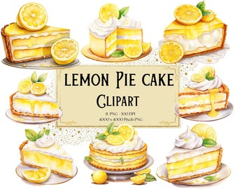 Lemon Fruit Pie Cake Clipart, Citrus Lemon Cake Clipart, Botanical Spring Lemon Fruit Birthday Baby Shower Party Graphics, Nursery Decor Png