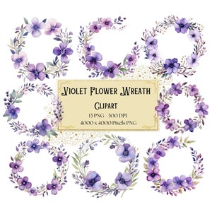Violet Flower Wreath Clipart, Purple Violet Floral Png, Violet Flowers Valentines Wedding PNG, Violet Flower Bridal Shower Bride PNG Clipart