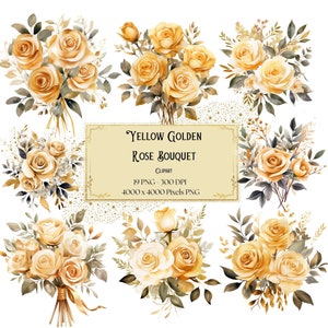 Yellow Rose Bouquet Clipart, Yellow Rose Bouquet Flowers Clipart, Yellow Roses Valentines Wedding Bridal Shower Bride PNG Clipart, Instant