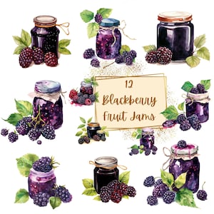 Blackberry Jam Jar Clipart, Blackberries Jam Fruit Clipart, Blackberry Jam Birthday Baby Shower Party Graphic, Nursery Decor PNG