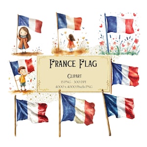 Bandeira da França Clipart, Bandeira da França Clipart, Vintage França Paris País Aquarela Clipart, Chá de Bebê Aniversário PNG, Para T-shirt Cartões