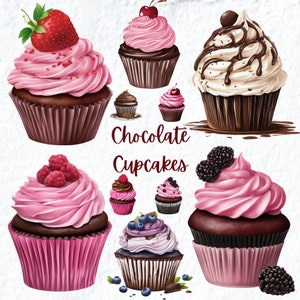 Chocolate Cupcake Clipart, Chocolate Cupcakes Clipart Bundle PNG, Birthday Cakes PNG, For T-shirts Mugs Pillows Decoration Clipart DIY