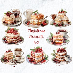 Christmas Berry Desserts clipart, Cute Christmas Desserts Clipart, Xmas Food Desserts Graphics, Holiday Clipart, Christmas Clipart PNG