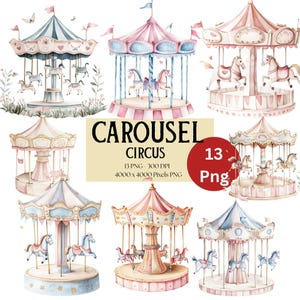 Carousel Clipart, Carousel Png, Circus Carousel Clipart, Carousel Horse Png, Circus Sublimation Nursery Kids Png, For Mugs Card T shirt Tags