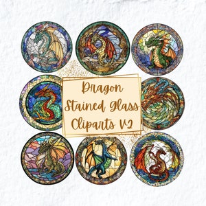 Dragon Mythical Stained Glass Clipart, Dragon Stained Glass Clipart, Dragon Glass Png, Cute Nursery Clipart, For Mugs Ornaments T shirts