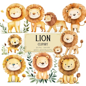 Leão Clipart, Leão Png, Bebê Leão Safari Animal Clipart, Animal Selvagem Sublimação Berçário Png, Chá De Bebê Aniversário Clipart