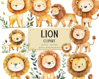 Lion Clipart, Lion Png, Baby Lion Safari Animal Clipart, Wild Animal Sublimation Nursery Png, Baby Shower Birthday Clipart