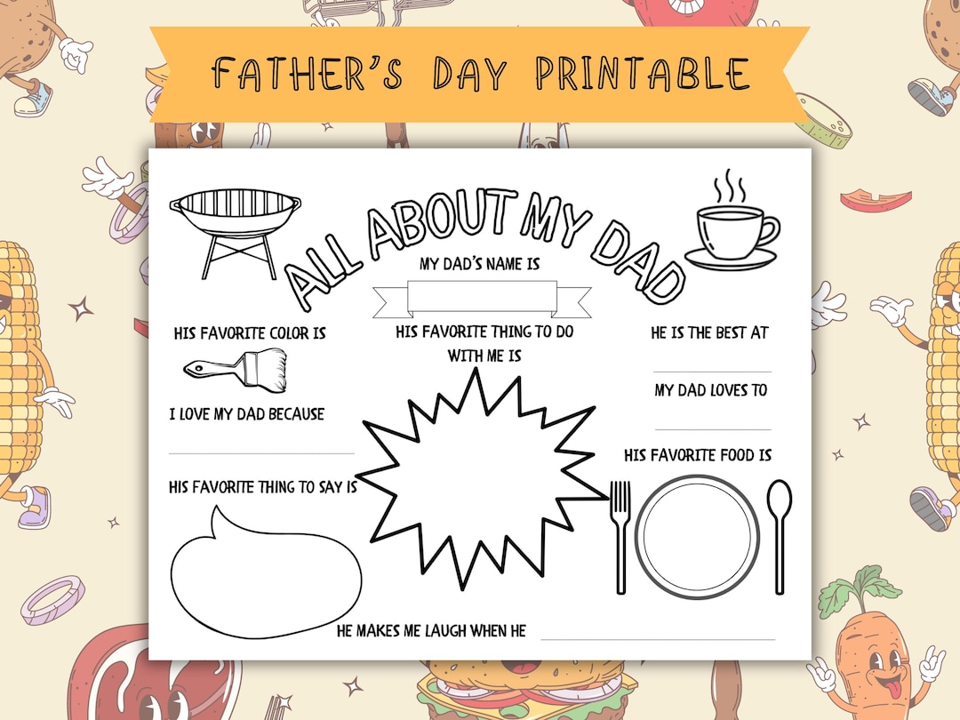 All About My Dad Printable | Father’s Day Gift From Kids | Grandpa ...