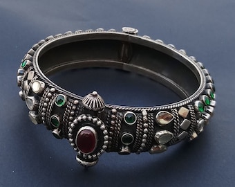 Old Vintage Handmade Silver & Glass Bangles For Her/ 925 Sterling Silver Antique Bangles/ Silver Anklet Kara/ Silver Screw Bangles Bracelets