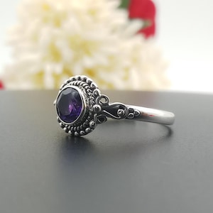 Amethyst Sterling Silver Ring-Vintage Boho Engagement Ring-February Birthstone Jewelry-Handmade Oxidized Silver Ring for Women-Vintage Ring
