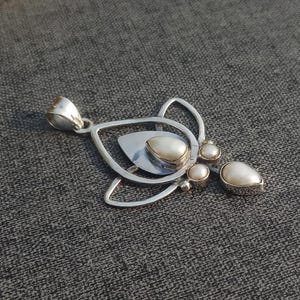 Sterling Silver Freshwater Pearl Pendant: Vintage Floral Lotus Necklace