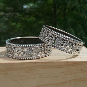 Vintage Sterling Silver Floral Bangles: Oxidized Victorian Choker
