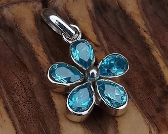 Blue Topaz Flower Pendant: Sterling Silver Boho Necklace