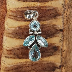 Handmade Boho Blue Topaz Sterling Silver Pendant - Oxidized Finish