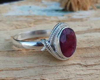 Handgemachte Oval Rubin 925 Sterling Silber Ring, Vintage Seil Lünette