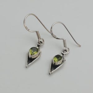 Peridot Drop Earrings-Sterling Silver Teardrop Earrings-August Birthstone Jewelry-Dainty Green Gemstone Earring for Women-Minimalist Earring