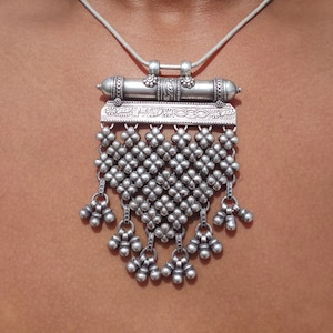 925 Sterling Silver Oxidized Tribal Pendant Necklace, Chain Necklace, Handmade Vintage Pendant, Anniversary Gift, Silver Necklace For Women