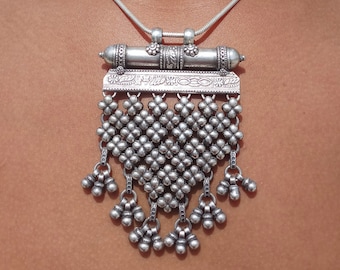 925 Sterling Silver Oxidized Tribal Pendant Necklace, Chain Necklace, Handmade Vintage Pendant, Anniversary Gift, Silver Necklace For Women