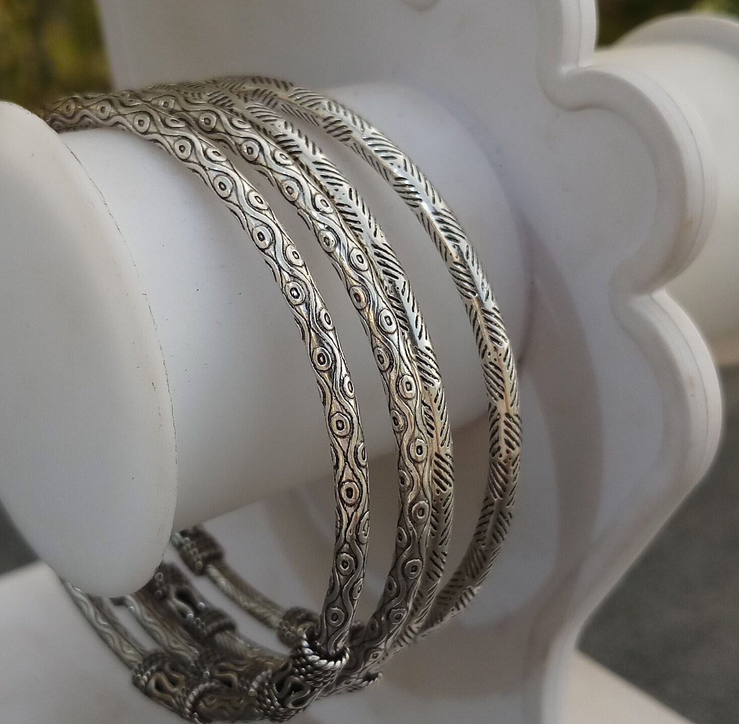 Oxidized Sterling Silver Bangle: Tribal Charm Bracelet - Etsy