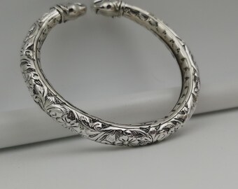 Silver 925 Wide Wave Bangle Bracelets Women's Stylish
