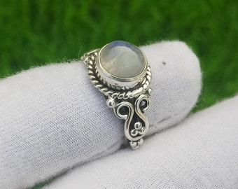 Oxidized Sterling Silver Moonstone Ring - Handmade Boho Jewelry