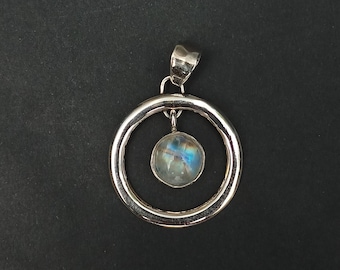 Handmade Rainbow Moonstone Pendant: Sterling Silver Vintage Locket