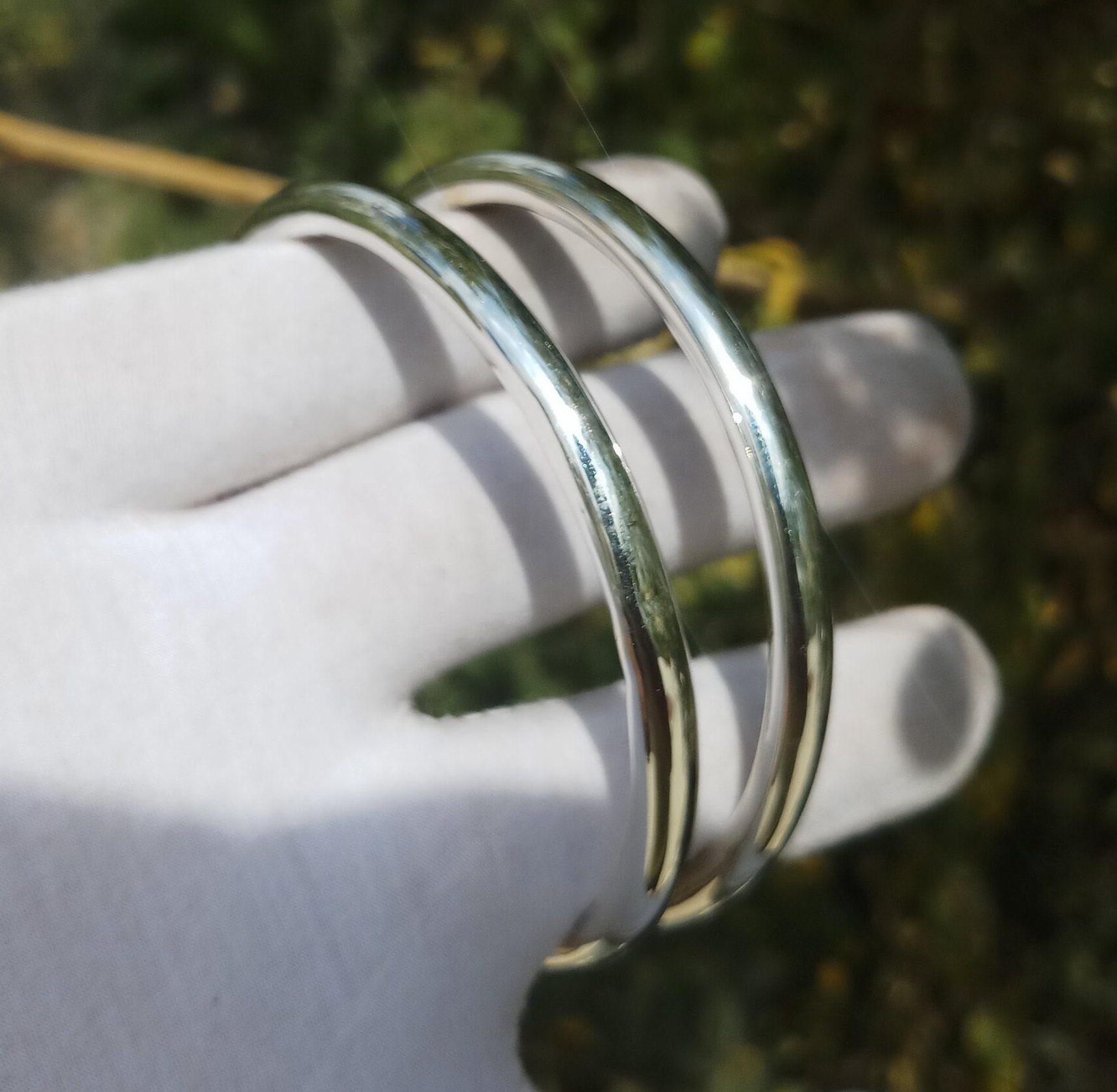 Handmade Oxidized Sterling Silver Tube Bangle: Polished Metal