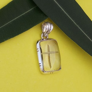 Crystal Glass Cross Line Vintage Handmade Pendant For Him/ 925 sterling silver handmade jewelry/ best gift for mom/ antique handmade pendant