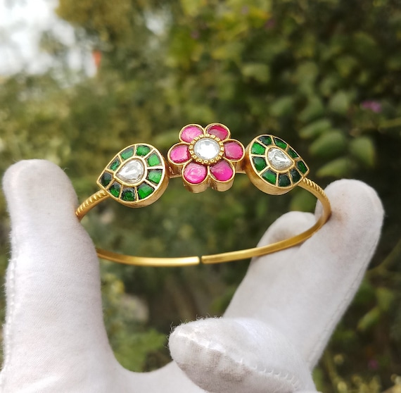 22K Gold Plated Cuff Bracelet: Sterling Silver Floral Bangle