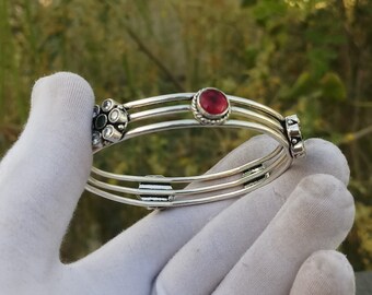 SILVER DESIGN MANY STONE BRACELET/ブレスレット Colored Gem Stone & Sterling Silver Bracelet by Samuel B