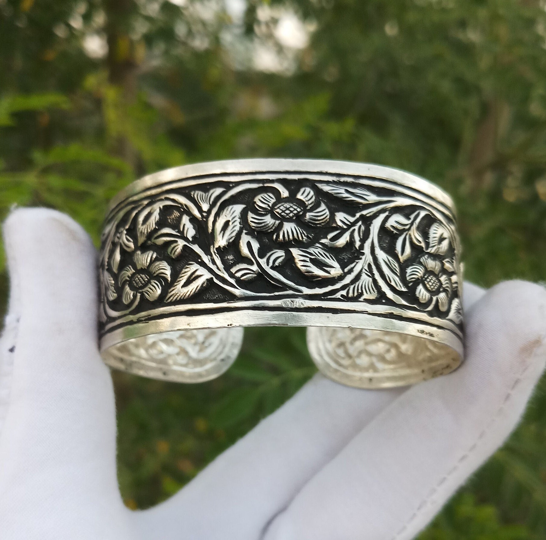 Vintage Tribal Bangle For Anniversary Gift, 925 Sterling Silver Oxidized Cuff, Silver Choker Bangle, Handmade Antique Bangle, Gift For Mom